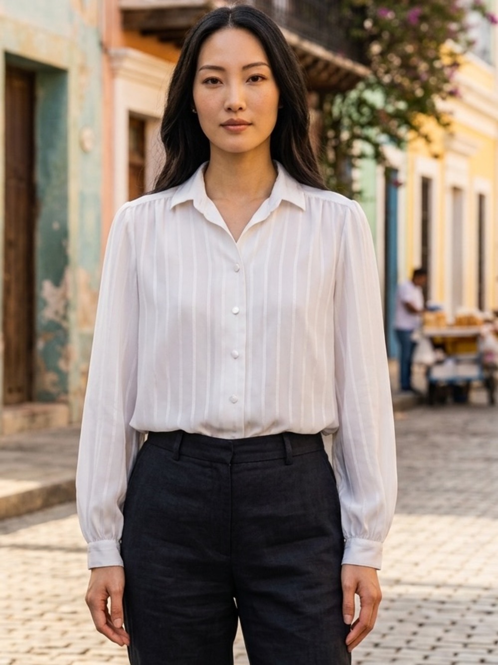 Lanvin Ivory Striped Long-Sleeve Button-Down Shirt Size M